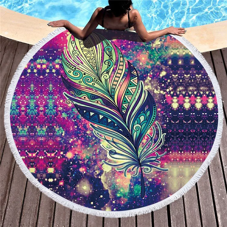 Круглое пляжное полотенце из микрофибры с принтом мандалы круглое морское