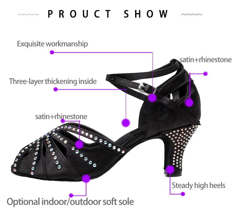Ballroom Outdoor Outsole Jazz Women Dancing Shoes High Heels Standard Standard Tap Heel Square Dance Latin Black