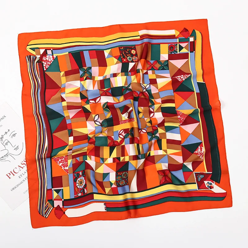 Женский атласный шелковый шарф с квадратным принтом 70x70 см | Шелковые шарфы