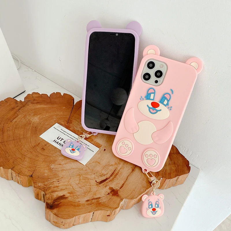 

Sleeping Bear Phone Case For IPhone 11 12 Pro Max XR XS X 7 8 Plus Case Cute Cartoons Net Red With Ornaments Silicone Phone Case
