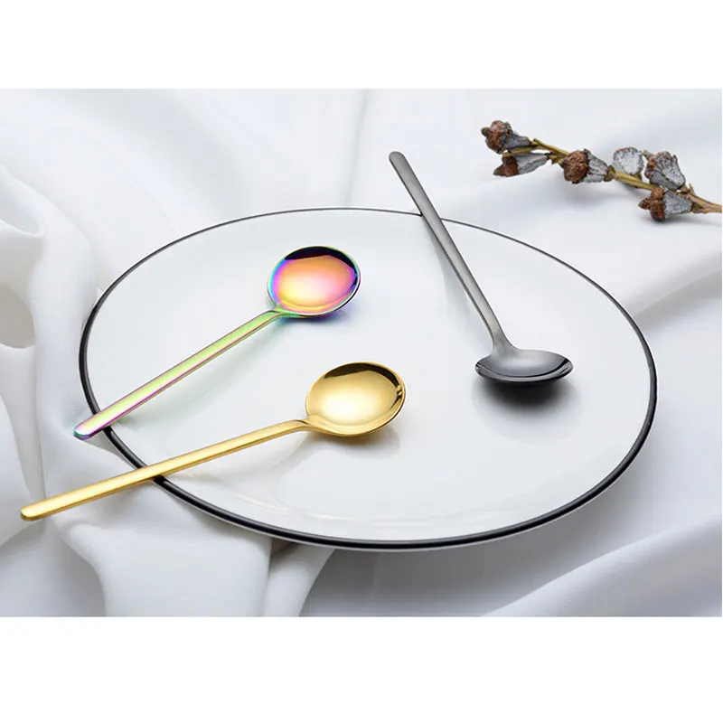 

304 Stainless Steel Coffee Spoon Ins Tableware Small Round Spoon Dessert Spoon Mirror Polished Titanium Pvd Gold Color