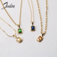 joolim jewelry pvd gold finish hip hop coloured glass pendant couple necklace stylish stainless steel necklace