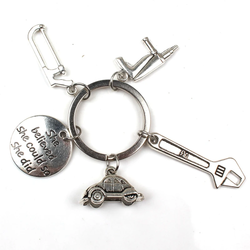 Ретро Модный Набор для ремонта авто брелок мини ключ стальная линейка ножовка