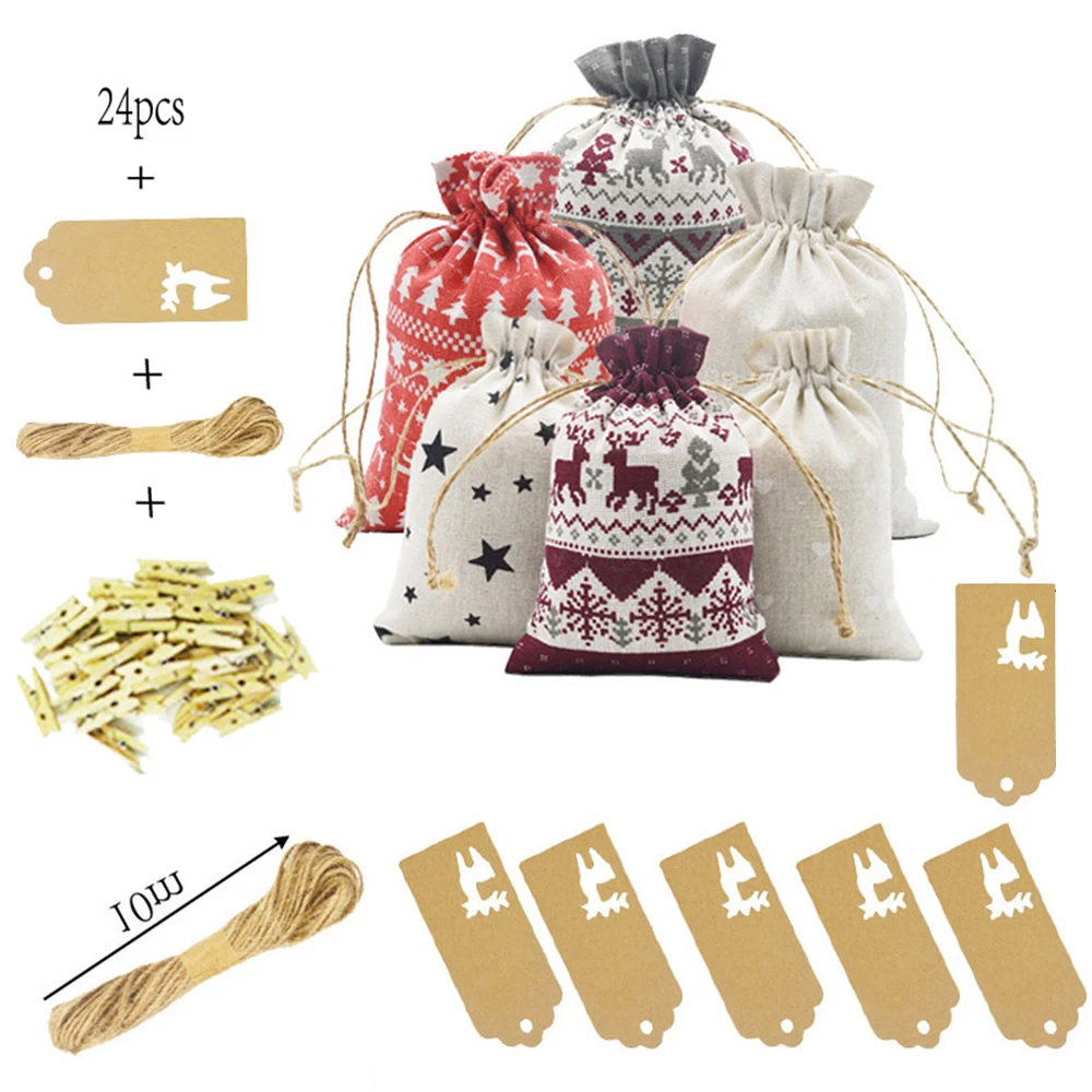 

Party Gift bags Christmas Advent Calendar Countdown 1-24 Numbers Candy Storage