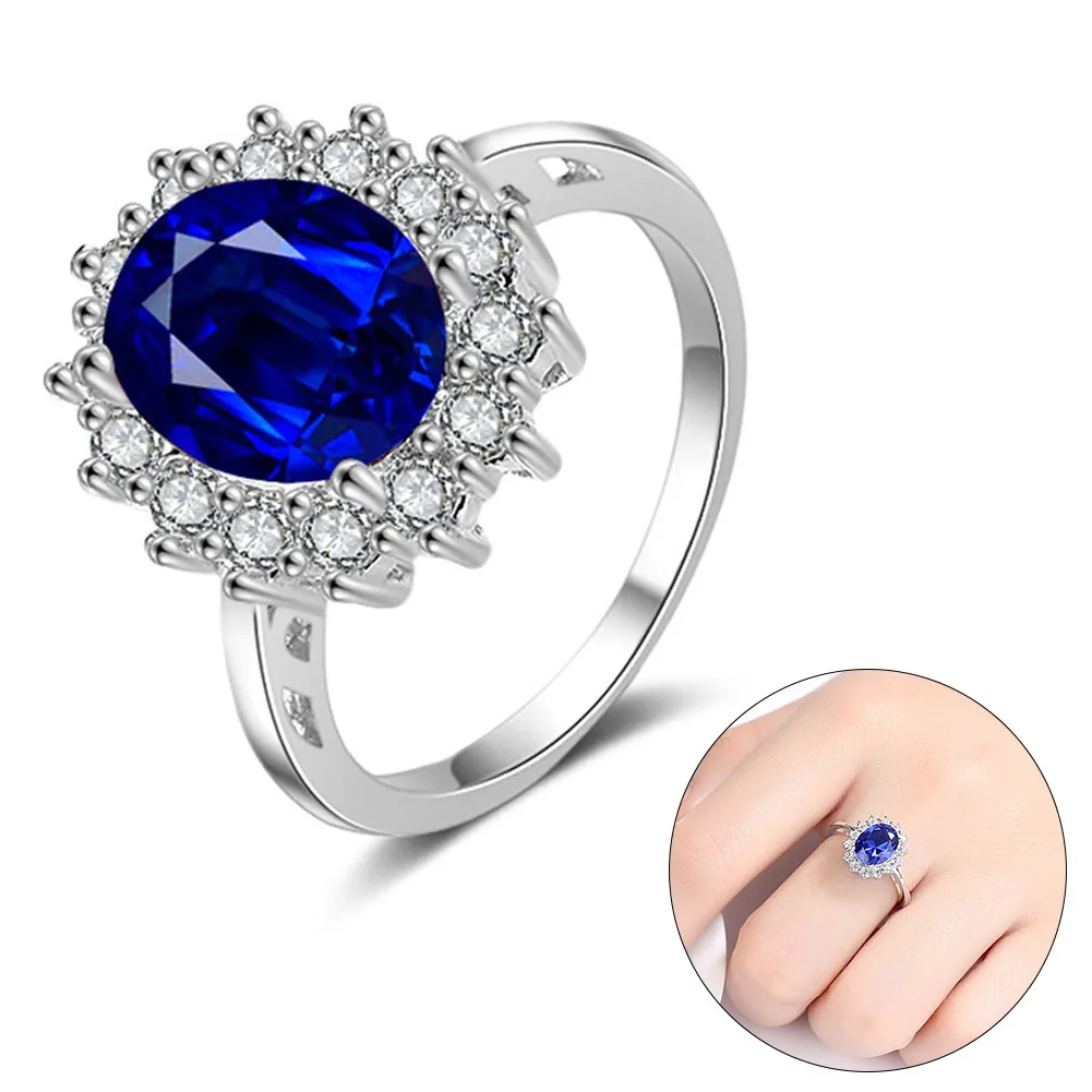 Ювелирные аксессуары циркон 925 медь помолвка сапфир женский синий|Кольца для