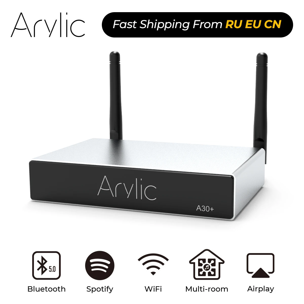 

Arylic A30+ WiFi and Bluetooth 5.0 Mini Home Amplifier HiFi Stereo Class D digital multiroom with Spotify Airplay Equalizer