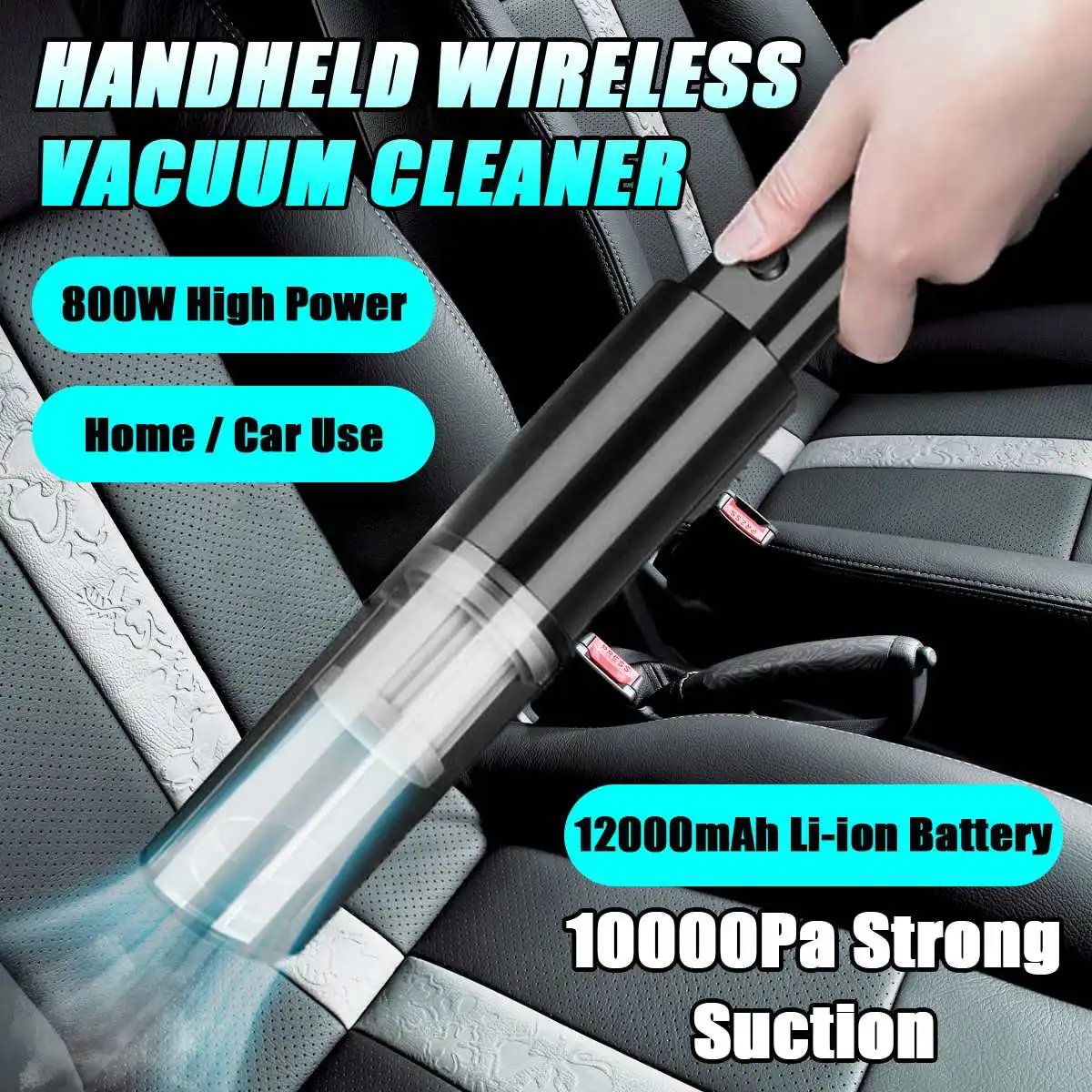 

10000Pa 800W Handheld Wireless Vacuum Powerful Cyclone Suction 12000mAh Rechargeable Car Vacuum Cleaner Wet Dry Auto Car Home