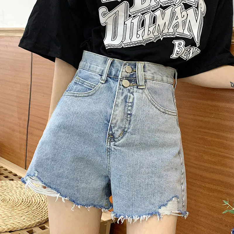 

High waisted denim shorts for women's summer 2021 new loose and thin wide leg A-shaped pants