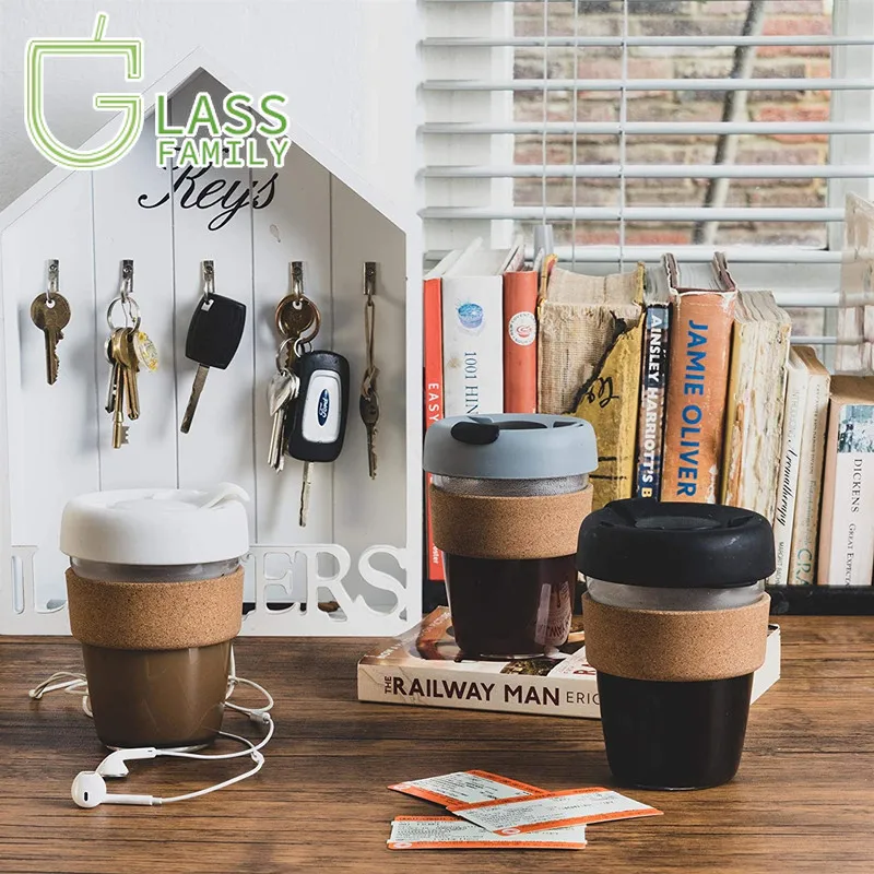 GF 350ml Reusable Glass Coffee Cup with Silicone Lid and Cork Sleeve Protable Travel Mugs for Tea Drinking Glasses | Дом и сад