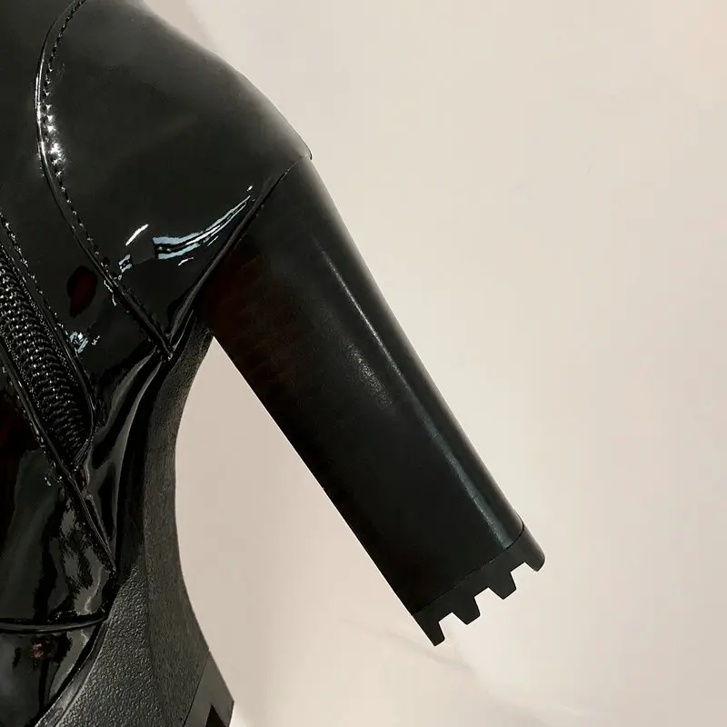 Женские лакированные сапоги до колена из искусственной кожи женские на