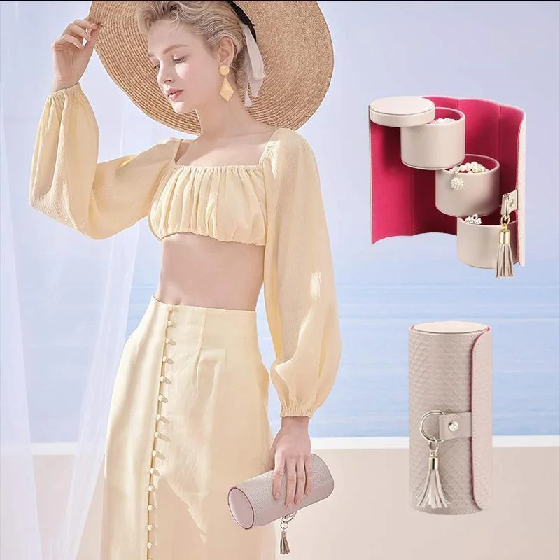 

360 Rotating Jewelry Box Creative 3 Layer Function Outdoor Storage Box Round Choker Ring Organizer Holder Cylindrical Box Case