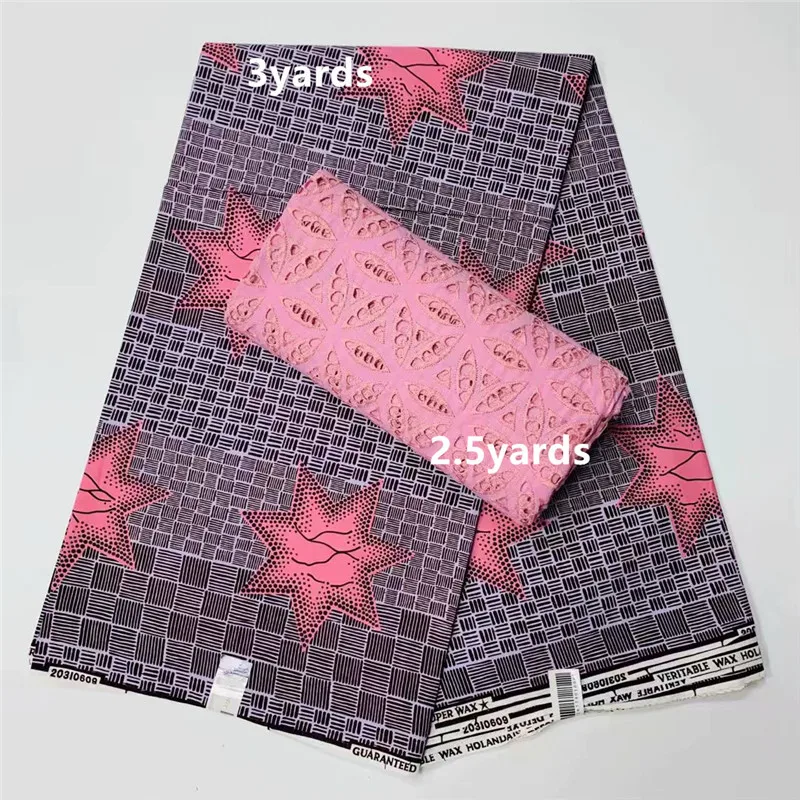 

3yards+2.5yards nice look wax cotton lace with eyelet swiss voile lace fabric african swiss voile lace for dress JFJU102