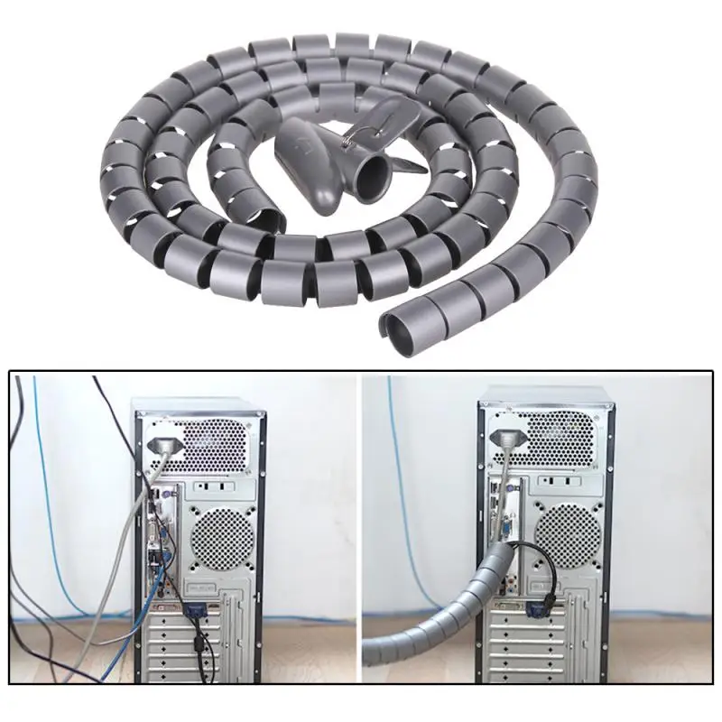 

new 1.5m Cable Organizer Wire Management Protector Cable Winder Desktop Computer Power Cord Spiral Wrap Tube With One Clip