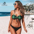Купальник-бандо CUPSHE Женский, зеленый, в клетку, с низкой талией, Раздельный купальник, комплект бикини на бретельках