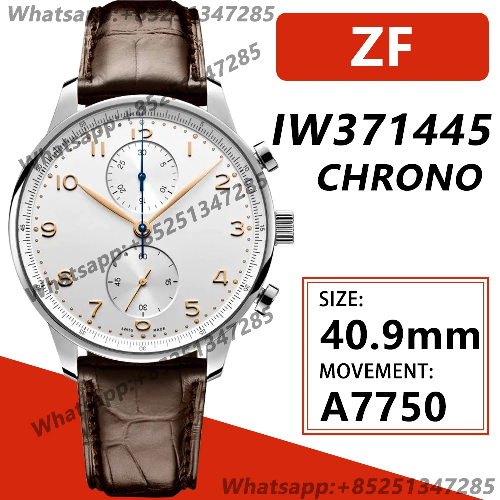 

Men's Mechanical Watch Portugieser Chronograph IW371602 150 Years ZF 1:1 Best Edition White Dial on Black Leather Strap A7750
