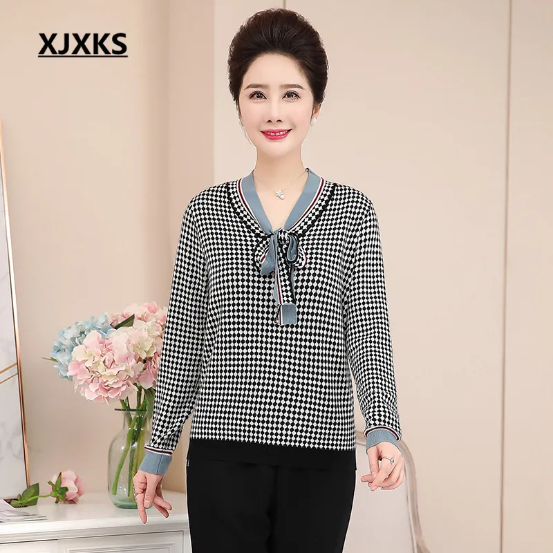 XJXKS Fashion bow collar loose plus size women sweater 2019 autumn winter new high quality cashmere knit pullover | Женская одежда