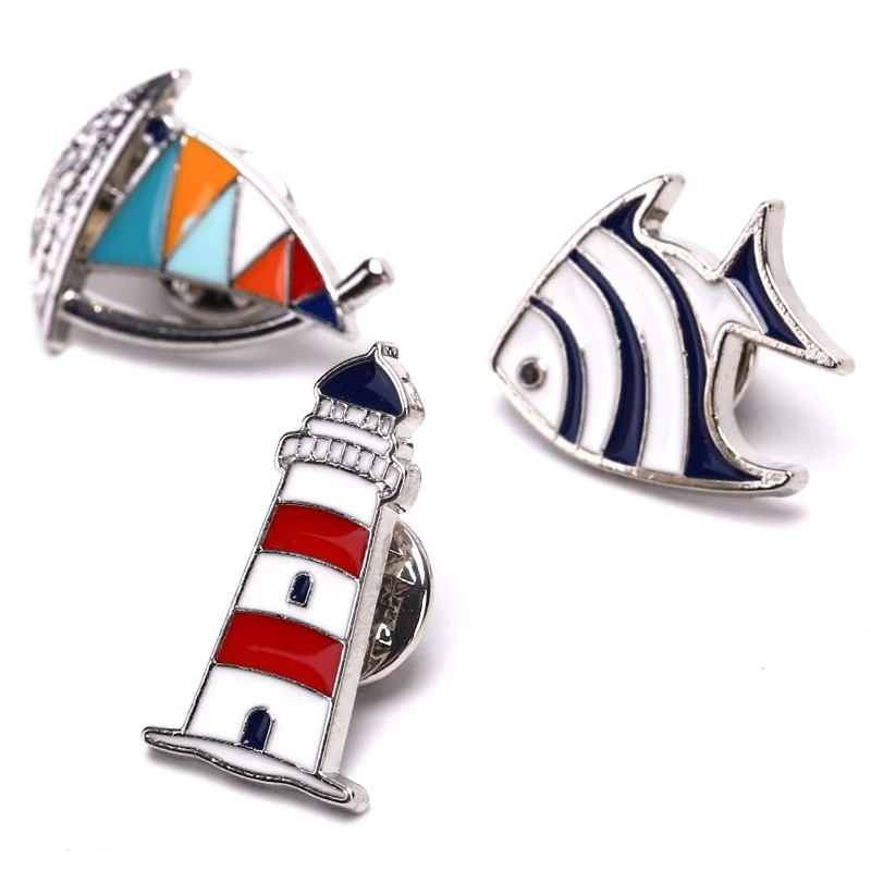 Мужские и женские синие красные эмалированные заколки броши для руля парусника