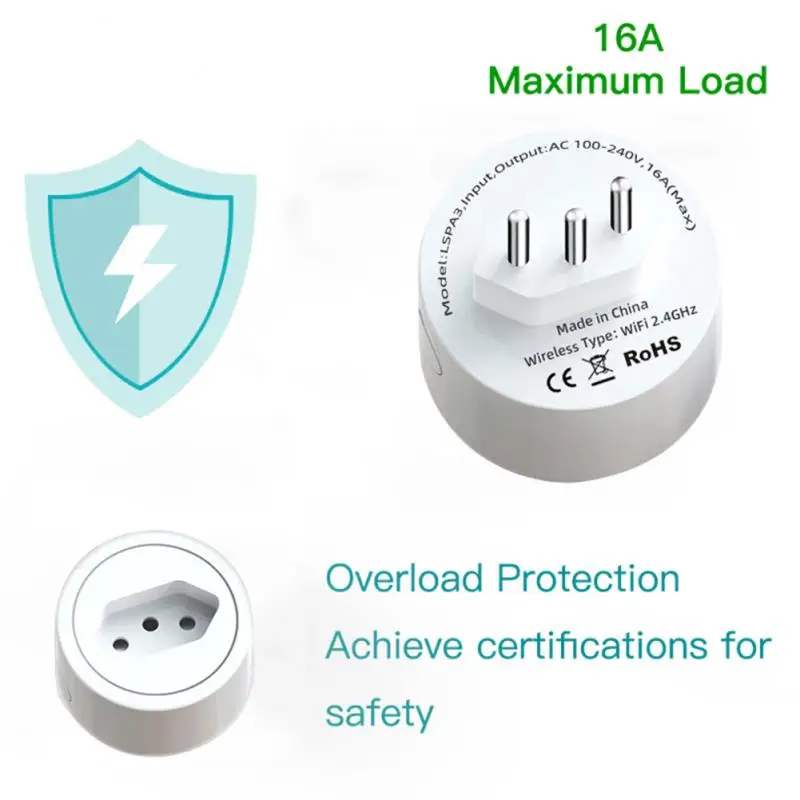 Brazil Smart Socket WIFi Plug With Tuya SmartLife Power Timer Voice Control 16A Surge protector Work For Alexa Google Home | Электроника
