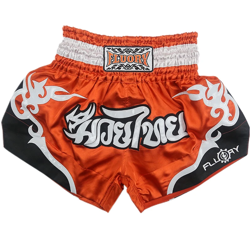 Fluory/шорты для боевых искусств для мужчин и женщин, боксерские трусы, шорты с вышивкой, шорты MMA, шорты для боевых игр - Цвет: orange