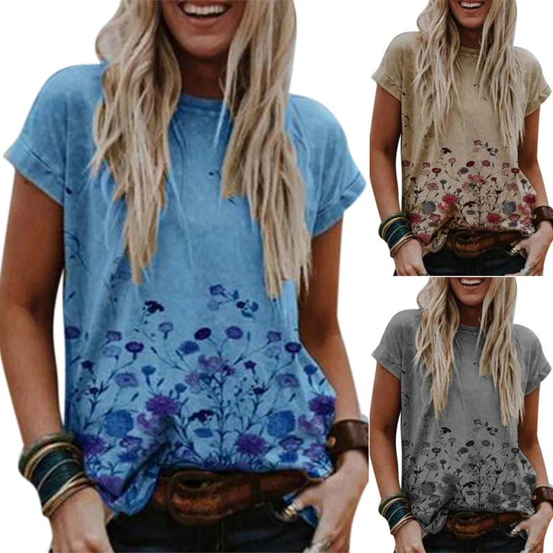 

Vicabo 2020 O-neck T-shirt Womens Short Sleeve Basic Ladies Floral Printed Casual Tops Female Oversized Tops Tees