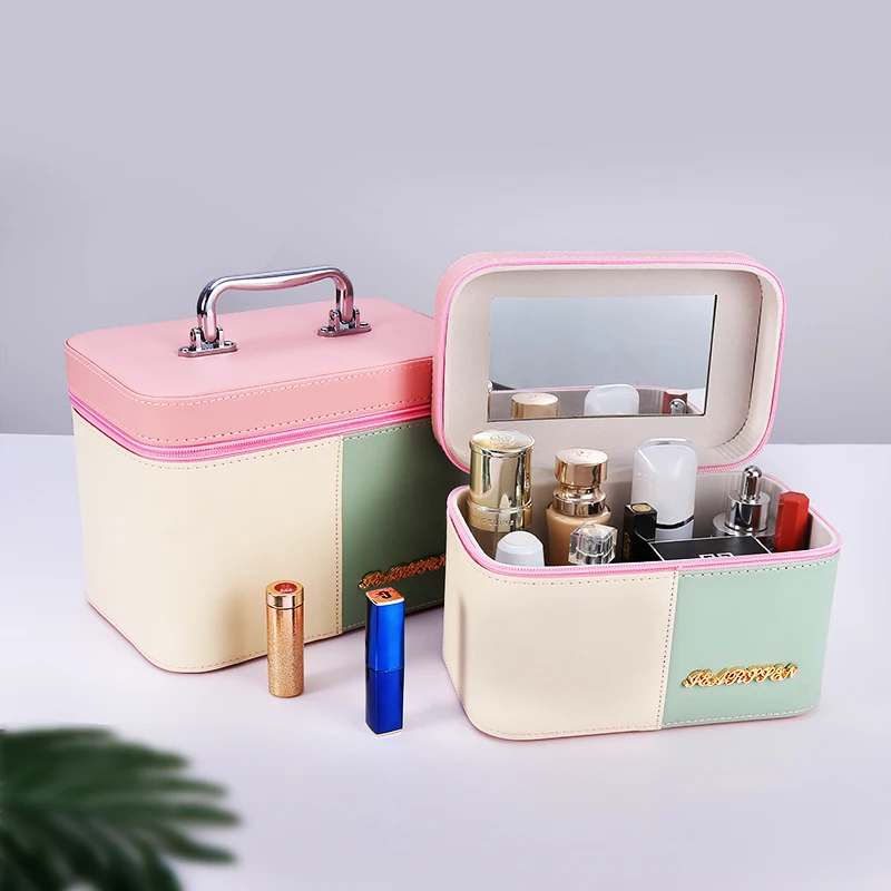 

Patchwork PU Women's Cosmetic Bag Girl Toiletries Bag Brand waterproof Makeup Cases Travel Organizer beauty storage Bags New