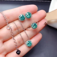 blue green moissanite jewelry set 1ct 6 5mm vvs lab diamond earring ring necklace girl anniversary gift real 925 sterling silver