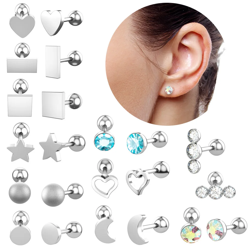 

1Pair 16g Stainless Steel Geometric Small Stud Earrings Fashion Crystal Ear Tragus Cartilage Helix Earring Piercing Body Jewelry
