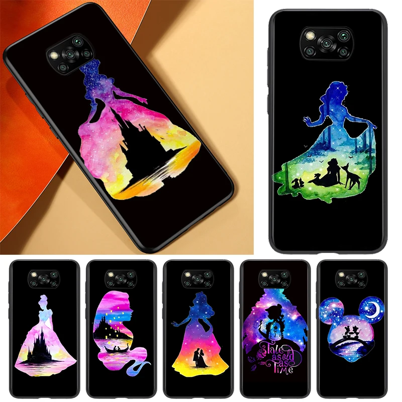 

Disney Silhouette Princess For Xiaomi Poco X3 NFC F3 GT M3 M2 X2 F2 Pro C3 F1 Civi Mi Play Mix 3 A2 A1 6X 5X Black Phone Case