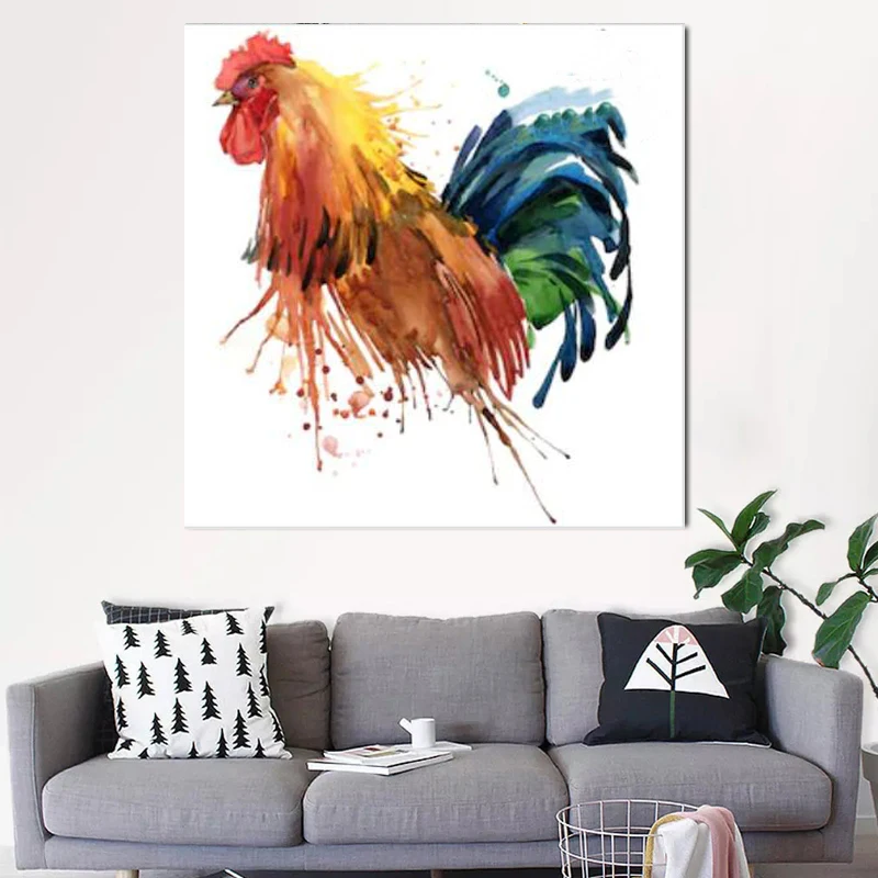 

RELIABLI ART Animal Pictures Cute Colorful Cock Canvas Paintings Wall Art Posters For Living Room Decoration Prints No Frame