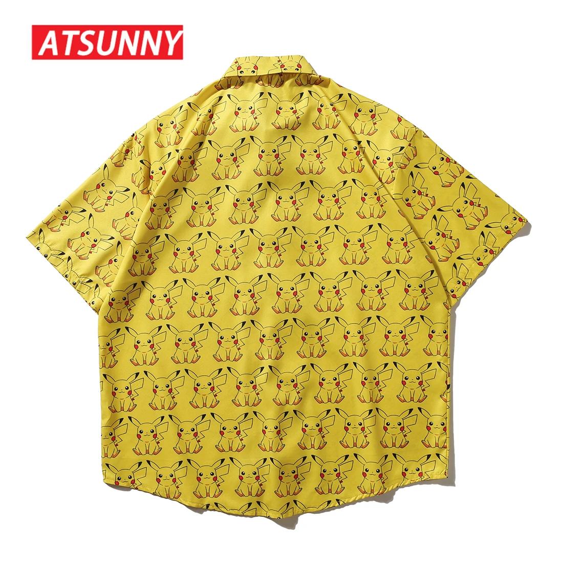 ATSUNNY Pikachu Print Short Sleeve Shirt HipHop Streetwear Casual Shirt Man Summer Fashion Hawaiian Shirts Tops