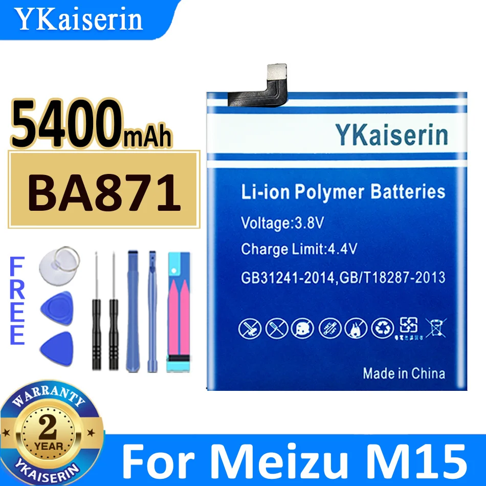 

5400mAh YKaiserin Battery BA871 for Meizu Meilan M15 BA871 New Bateria + Track Code