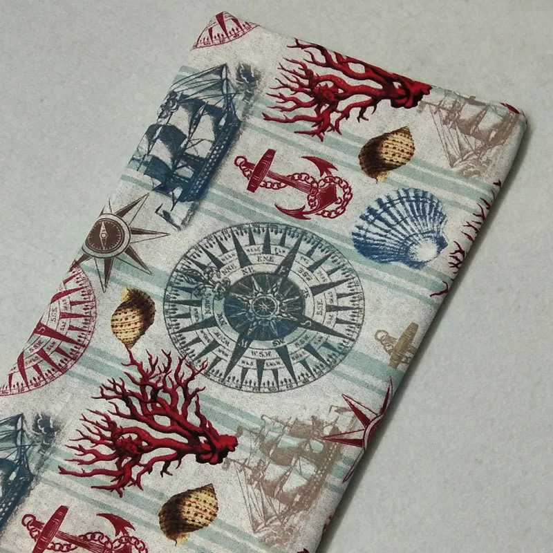 Новинка хлопковая ткань с принтом кораллового ракушки для корабля 50x105 см океана