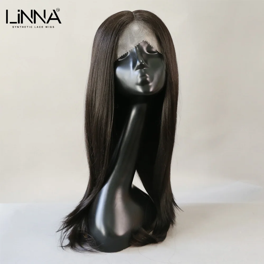 

LINNA Long Straight Synthetic Lace Wigs For Women HD Transparent Lace Wig With Natural Black Hair High Temperature Fiber Wigs