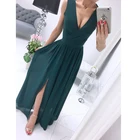 Женское платье макси с драпировкой, повседневное однотонное облегающее платье с V-образным вырезом, без рукавов, лето 2021