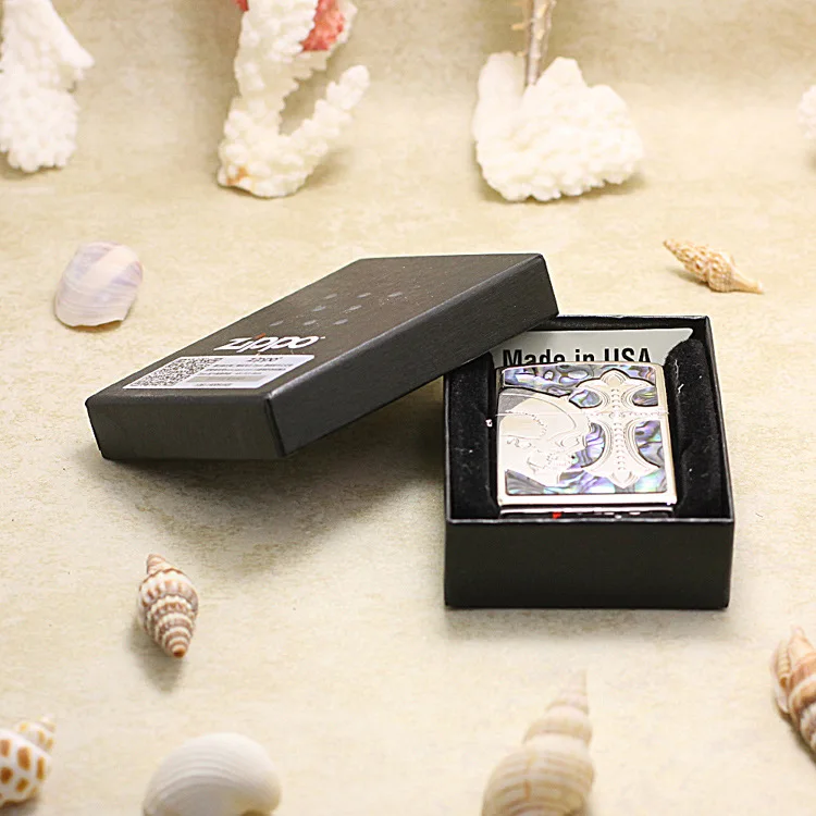

Genuine Zippo oil lighter copper windproof Skull Cross carving cigarette Kerosene lighters Gift With anti-counterfeiting code