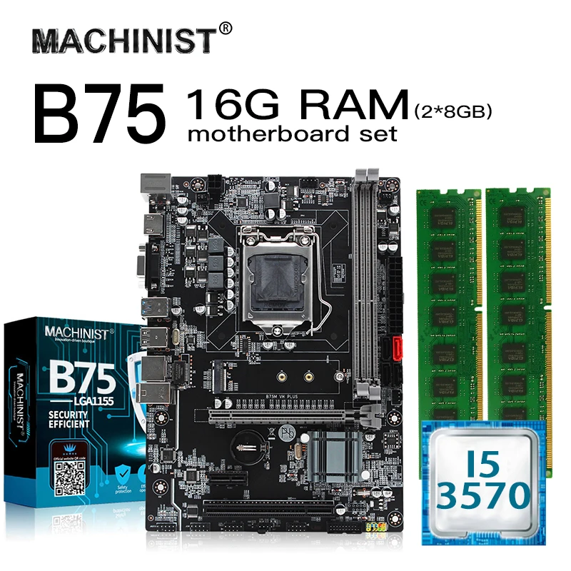 Комплект материнской платы B75 LGA 1155 с процессором Intel I5 3570 16 Гб (2 х8 ГБ) DDR3 ОЗУ Micro-ATX