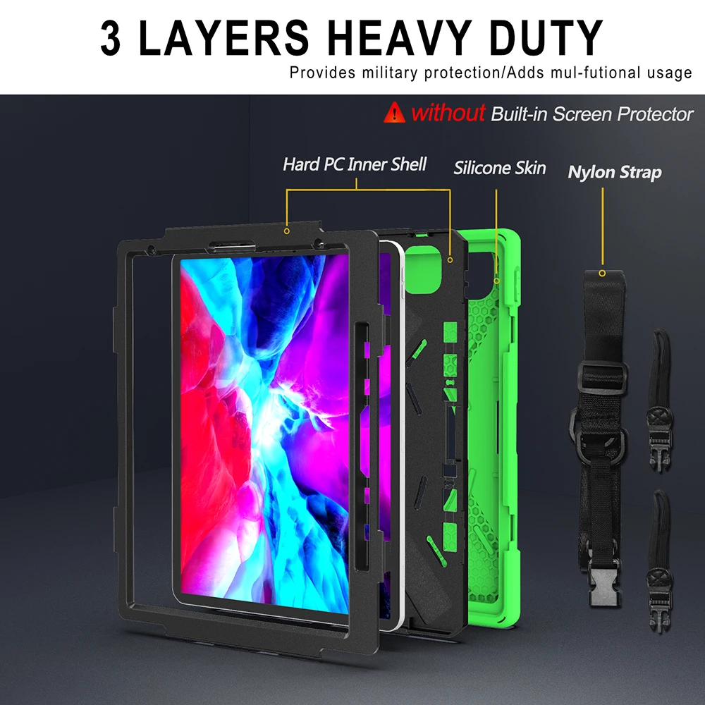

Tablet Case For iPad Pro 12.9 inch 2021 2020 2018 Shockproof Shoulder Strap Cover For Apple iPad Pro 12.9 3th 4th 2020 2021 Case