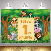 animal 1st photo backdrop jungle wild newborn baby first happy birthday party decoration princess photography backgrounds banner