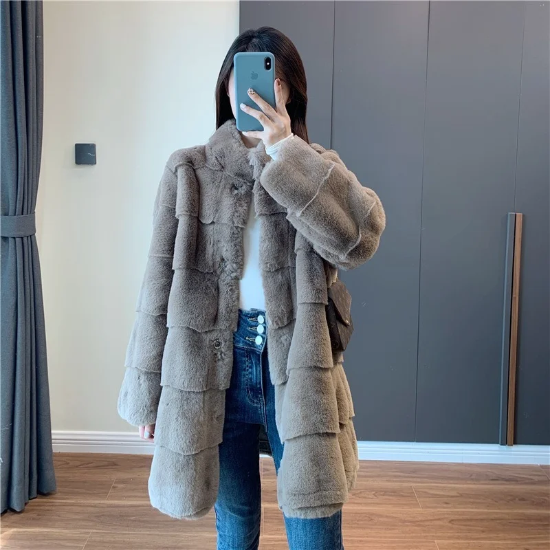 Extra Long Mink Wool Blended Fur Mid Length Womens Fur Coat Autumn Winter New Long Faux Fur Coat for Women Donsignet