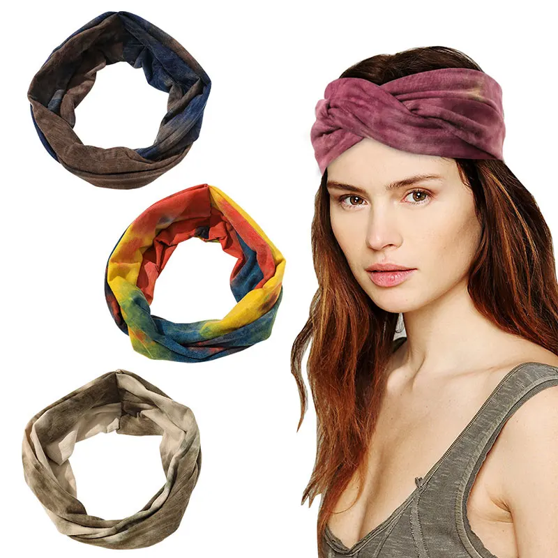 

Cross Knot Women Hair Band Wide Headband Tie-dye Headband Makeup Hairband Elastic Double-knotted Washing Face Yoga Hair Bands