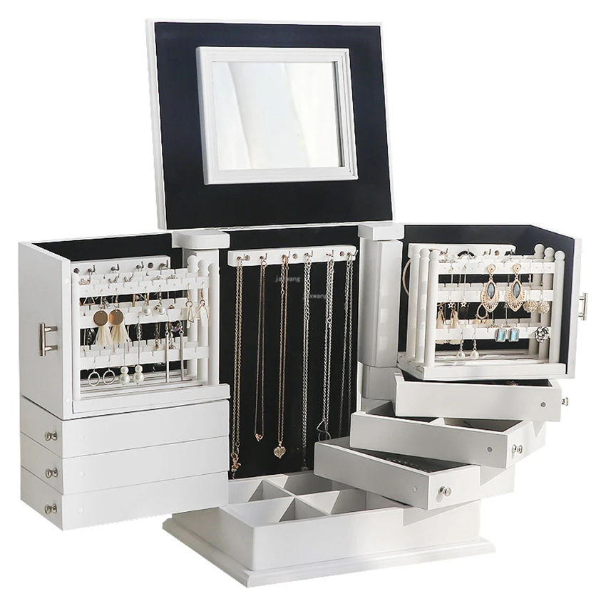 Современная Деревянная шкатулка для ювелирных изделий органайзер большая