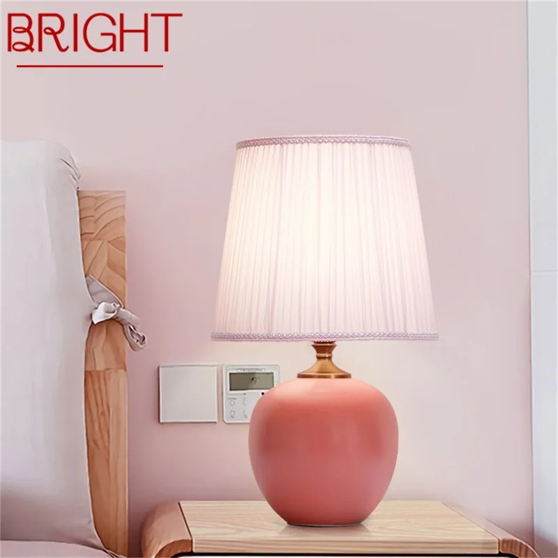 

BRIGHT Touch Dimmer Table Lamp Ceramic Pink Desk Light Contemporary Decoration for Home Bedroom