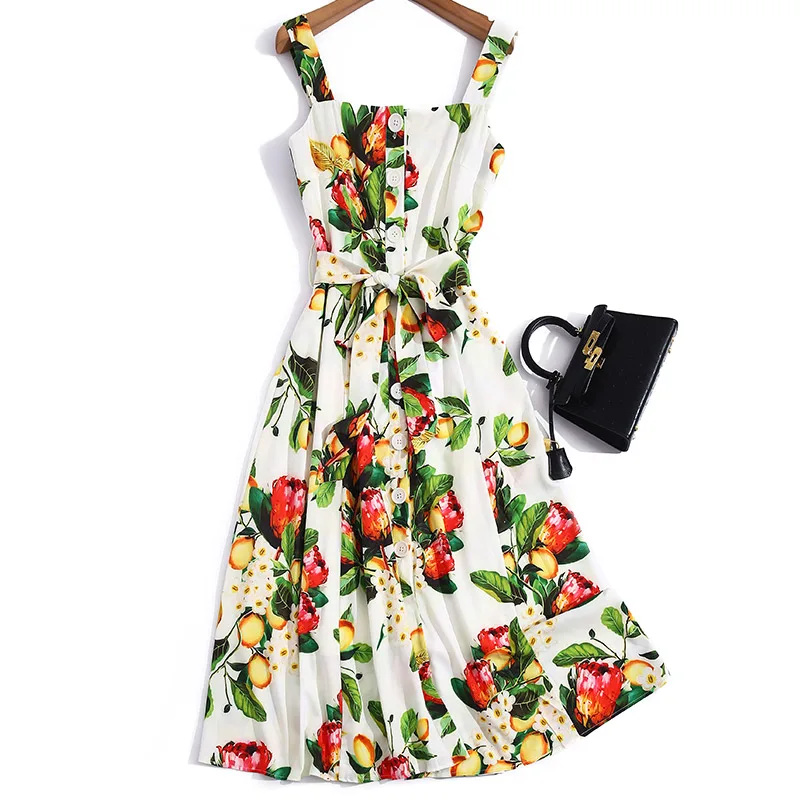 

summer wear women's clothing fashion printing single-breasted dress with shoulder-straps sweet minus age children