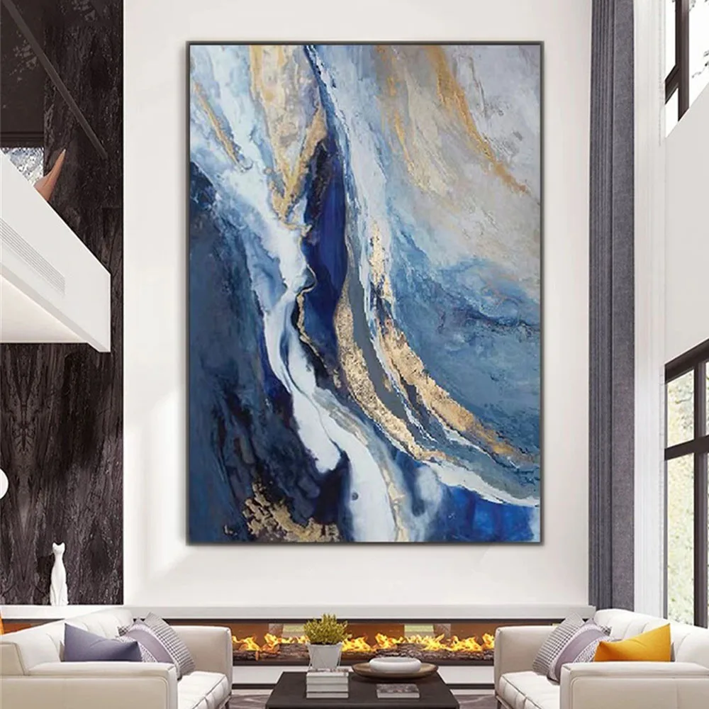 

Wall Art Decor Painting Modern Abstract blue Marble Texture 100%hand oil on Canvas Painting Home Living Room Decor Mural Cuadros