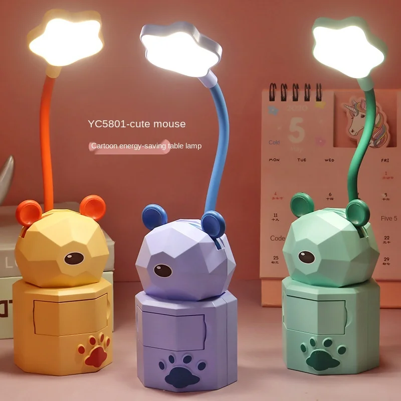 

Children's Mobile Phone Shelf Desktop Led Small Table Lamp Girl Heart Lovely Animal Student Storage Reading Eye Protection