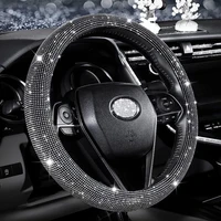 car rhinestones steering wheel cover with crystal diamond sparkling car suv steering wheel protector fit 14 12 15 inch vehicle