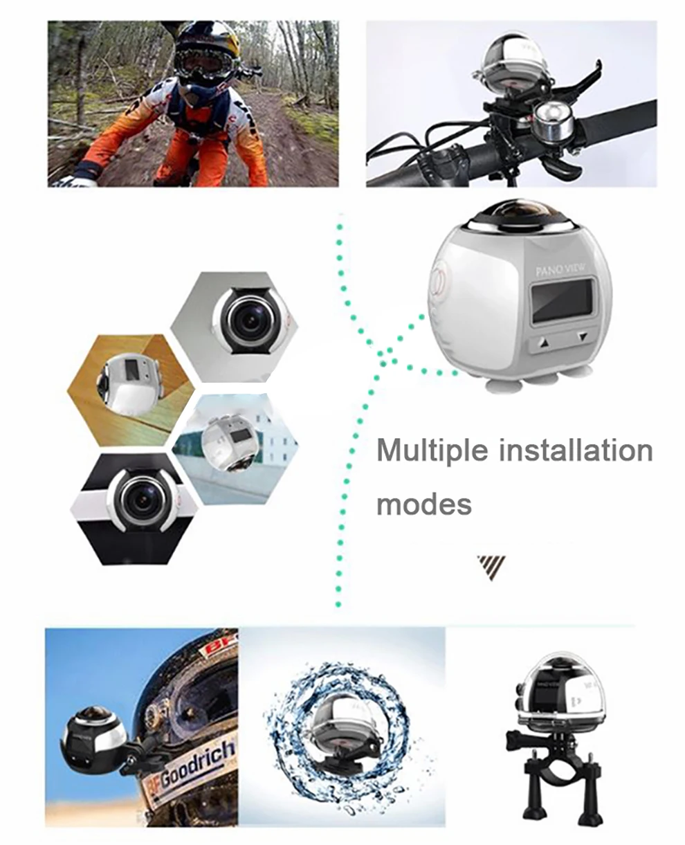360 Экшн-камера V1 3K Wifi мини панорамная камера 220 широкоугольная панорамная камера 4K 30fps VR 5MP HDMI экшн-Спортивная камера