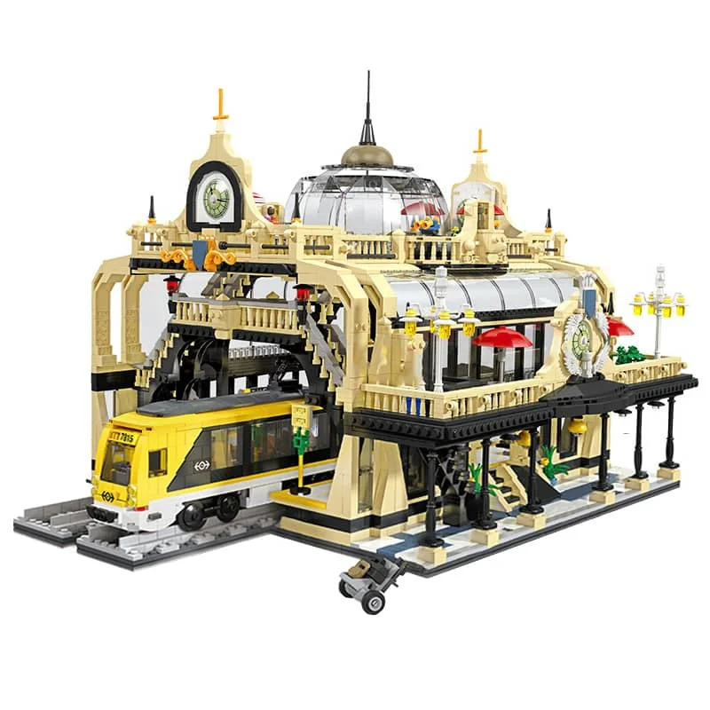 

The Antwerpen European Style Train Railway Station Studgate Model Building Blocks Modular MOC Bricks Set With 8 Action Figures
