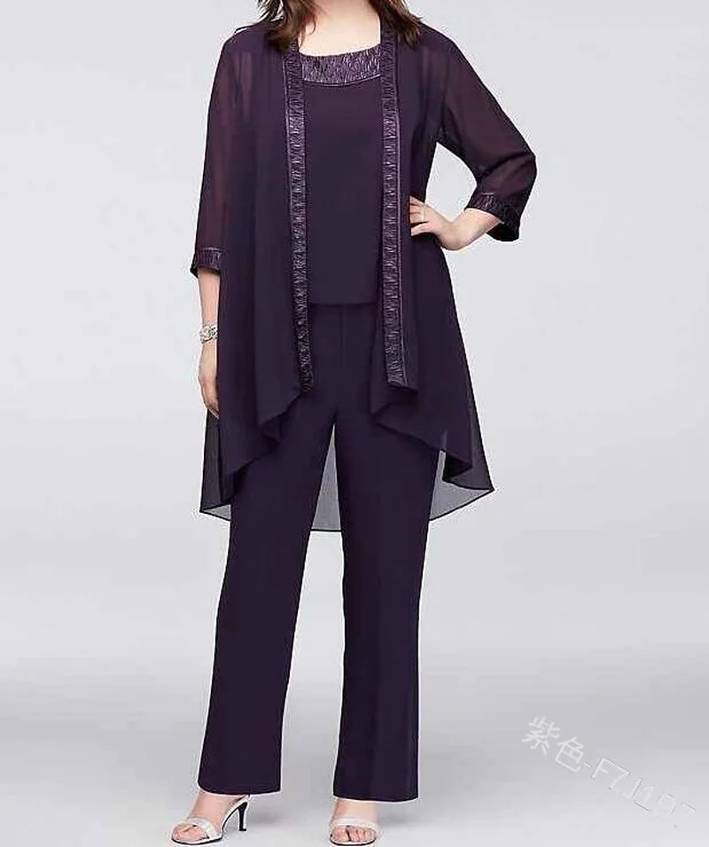 

WEPBEL Women's Fashion Plus Size 3pcs Set Lace Tops with Chiffon Long Pants and Patchwork Loose Cardigans Ladies Outfits