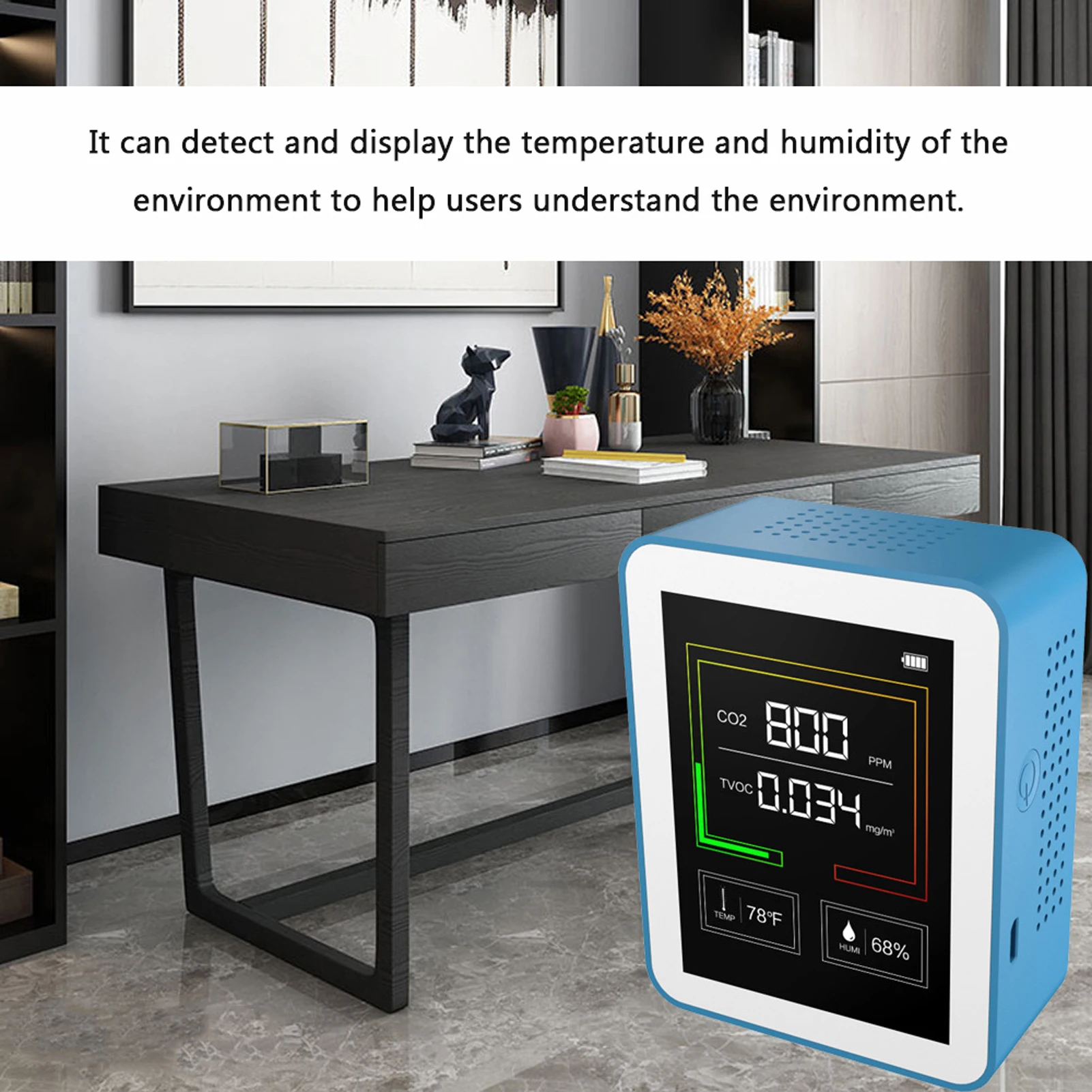 

Бытовой детектор CO2, многофункциональный детектор качества воздуха C02 TVOC, тестер температуры и влажности с ЖК-дисплеем и подсветкой